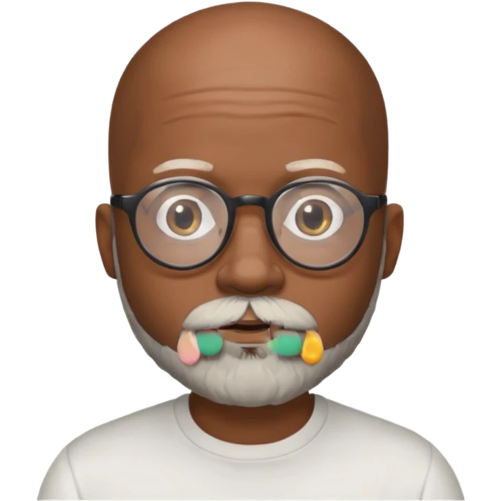 African american male, bald, salt and pepper beard. Round face, glasses emoji