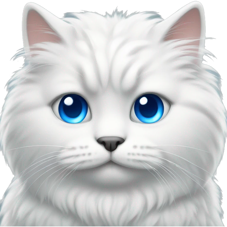 Fluffy white cat with blue sad eyes emoji