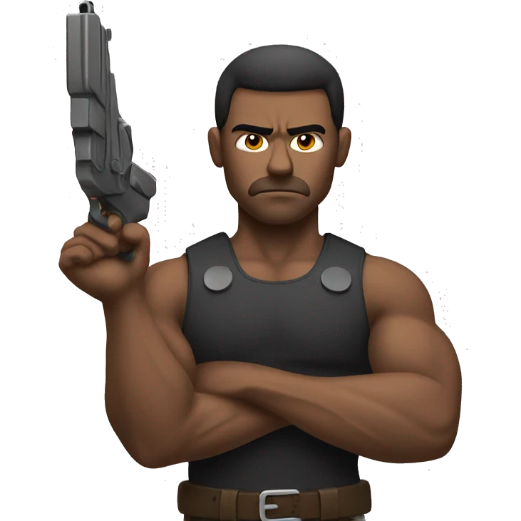 a sad muscular man with a gun emoji