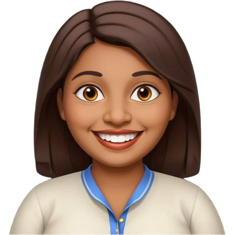 40 yr old chubby Sri Lankan woman, dark skin, straight brown hair, big smile, white teeth, european clothes emoji