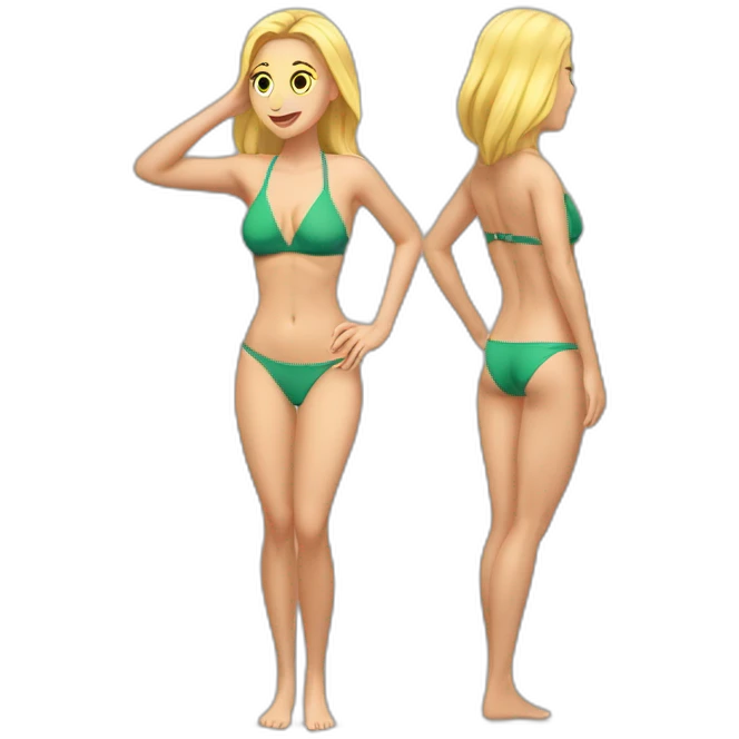 Soft -fit Caucasian woman bikini abs (hands-in-hair pose) (full body) emoji