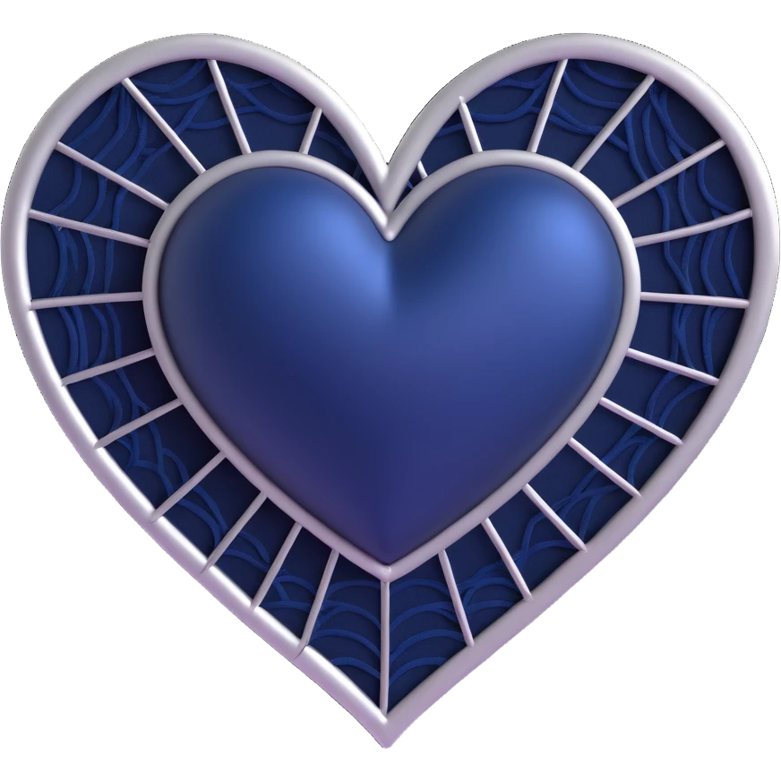 3D emoji gothic heart, midnight blue satin, silver spiderweb, lace trim emoji