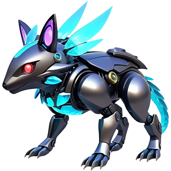  Epic legendary rare glowing mechanical Shiny sparkly transparent bioluminescent luminescent vibrant bright pastel dark exotic iridescent colorful gradients futuristic modern metallic glossy glittery fantasy-cyber-Protogen-Fakémon-Pokémon-Vernid-creature emoji