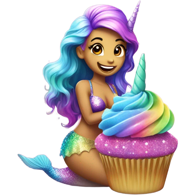 A rainbow, unicorn mermaid pooping cupcakes emoji