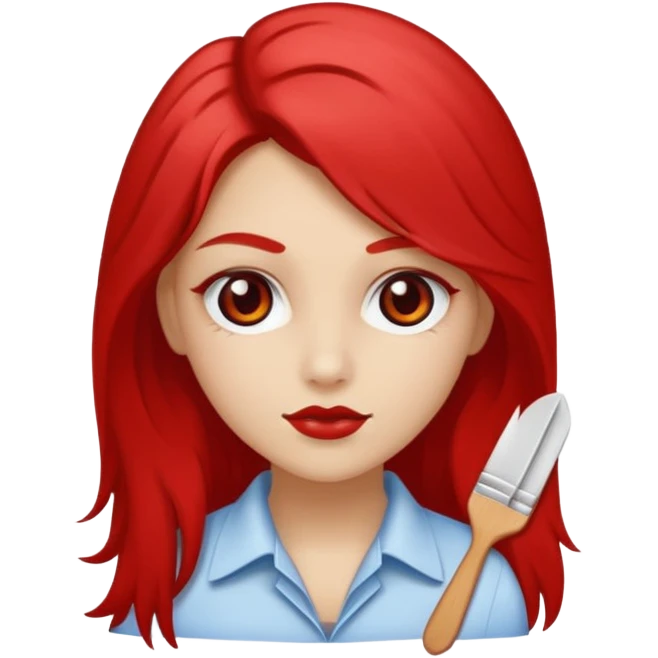 un sticker gracioso de una chica con un pintalabios en la mano de 18 años, de piel blanca con el pelo liso, largo y pelirrojo, ojos marrones emoji