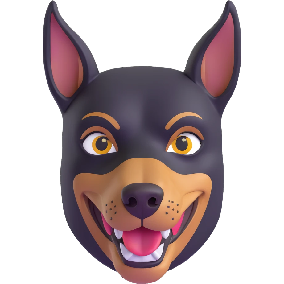 Doberman with a bandit mask and a cheeky grin emoji
