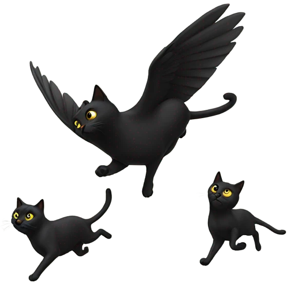 Black cats chasing a bird emoji