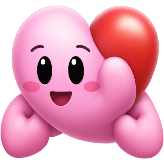 Kirby hugging a heart emoji