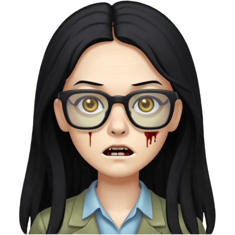 zumbi de cabelo grande preto,olhos pretos e oculos quadrado emoji