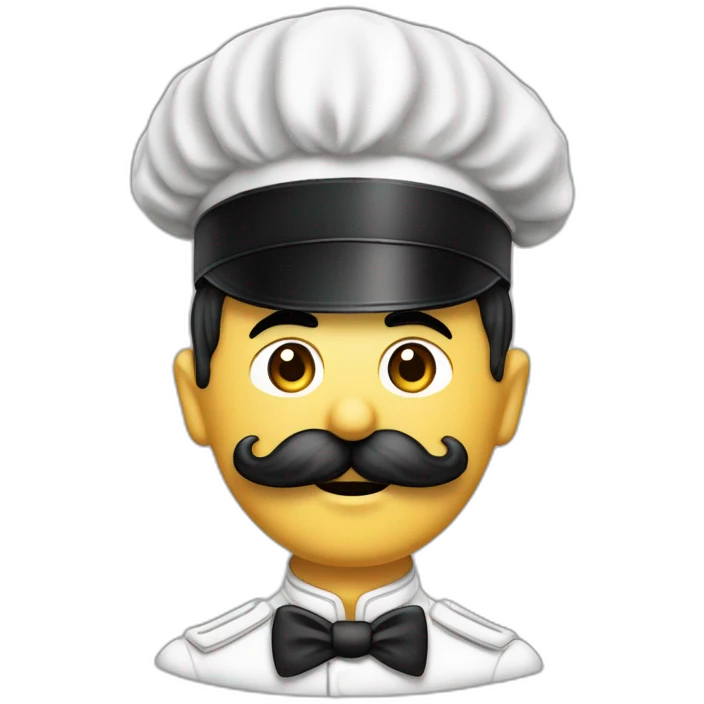 Homme blanc cheveux noirs plaqué sur le côté moustache de Charlie Chaplin en uniformes de chef de guerre emoji