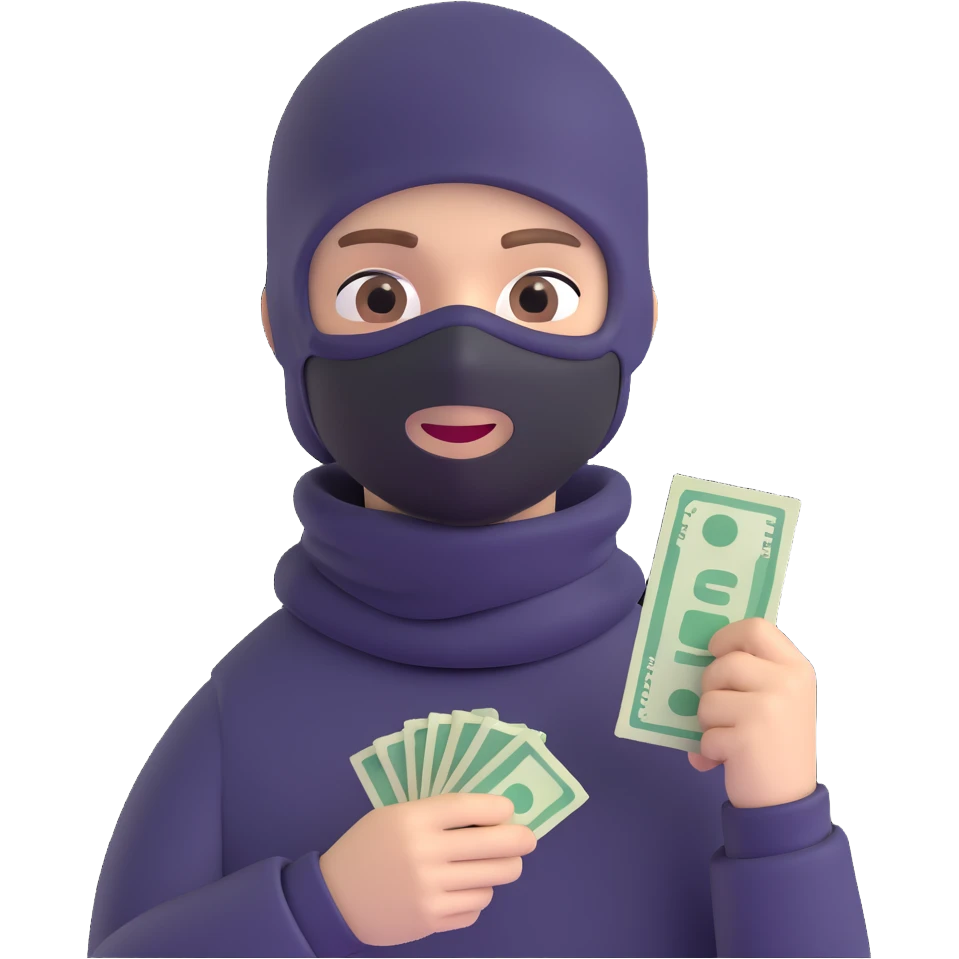 A boy in a balaclava with money emoji