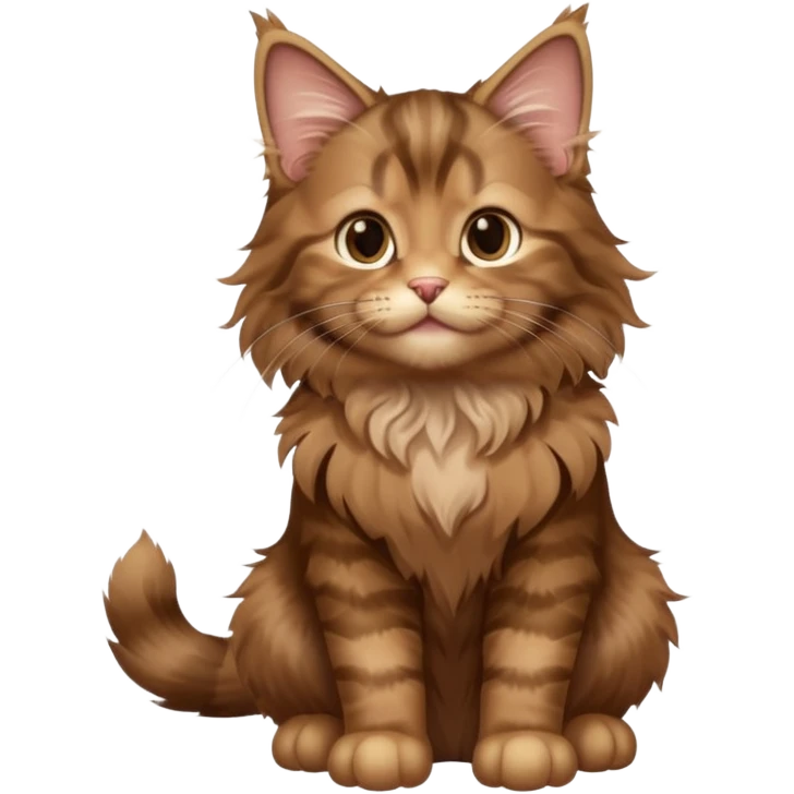 A high-resolution photo-realistic digital illustration of a brown maine coon kitten, chest upward emoji