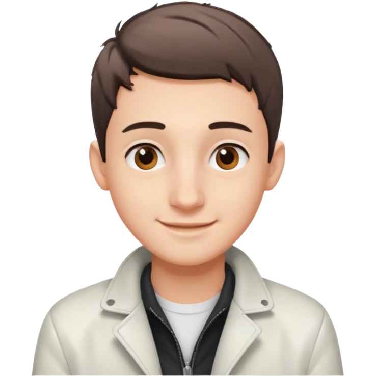 teenage man with very short gradient hair, brown eyes and long lashes, big nose and he is wear a white jacket emoji