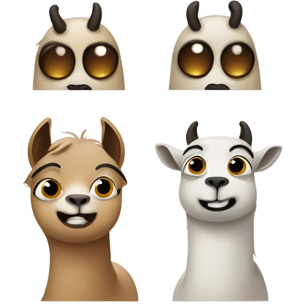 set  lama in diferent emotions: sad, happy, angry and surprised emoji