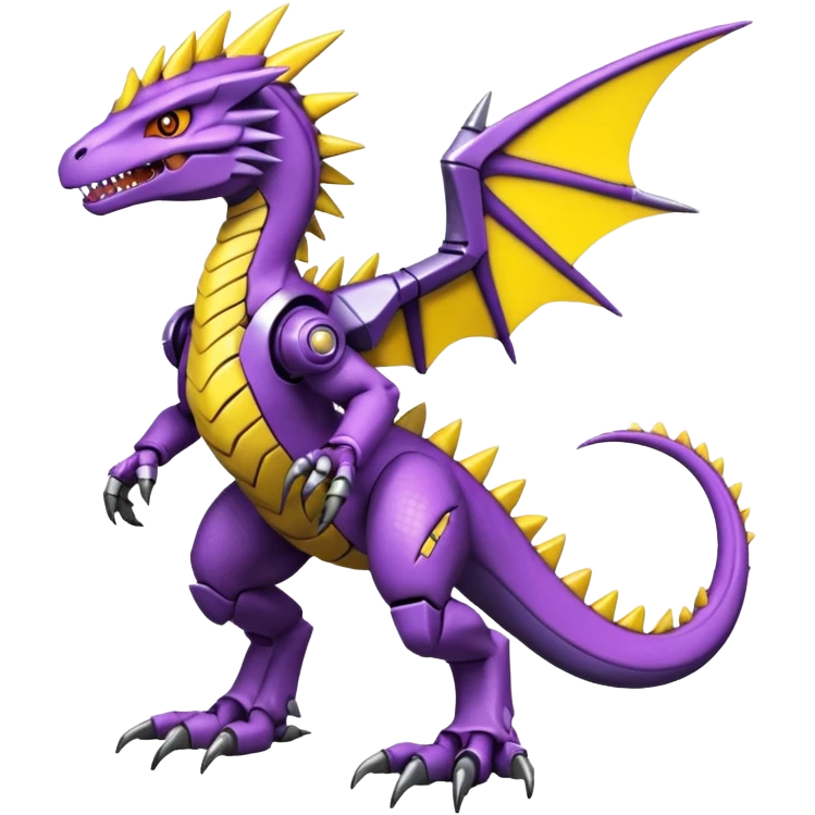 Cool Edgy Purple Yellow Digimon-Fakemon-Guilmon-Velociraptor-Dragon-Mecha full body emoji
