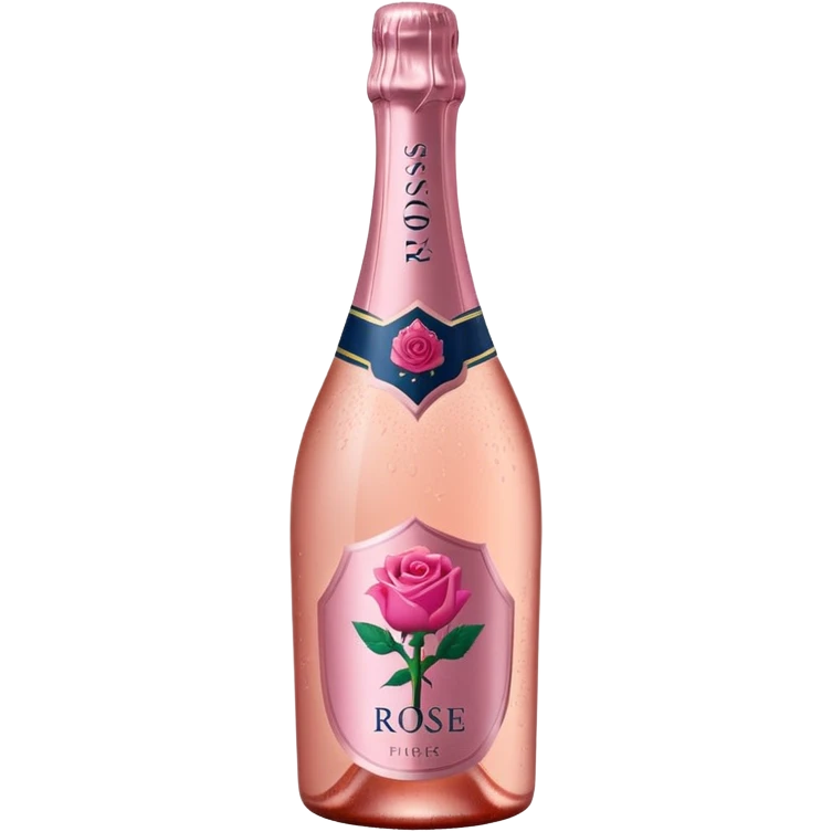 bottle of sparkling rosé with a rose logo on the label, angled to the left, no glass emoji