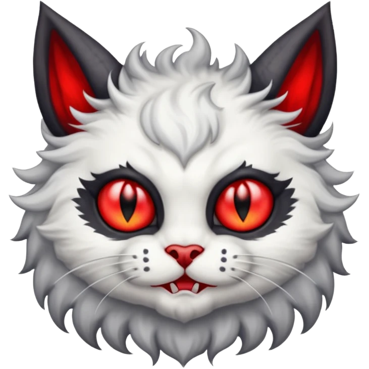 dark blackish grey and white horned devil satan kitten emoji
