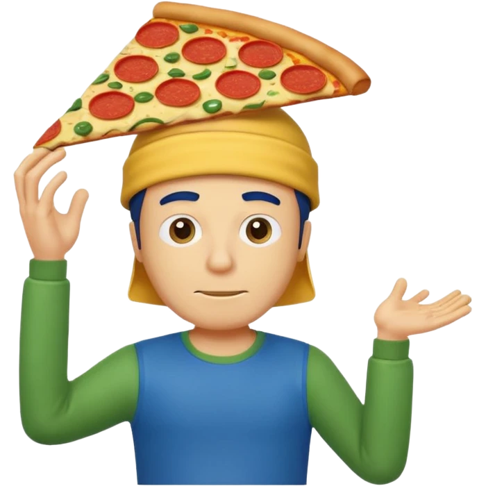 Creat a square guy yellow is t shirt is blue and is pants is green, and on is head i av a pizza emoji