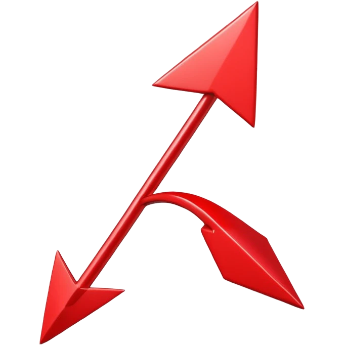 3D Apple style emoji of a pointed arrow, sleek and shiny, vibrant colors, floating on white background, soft shadows, high detail, playful and cute. emoji