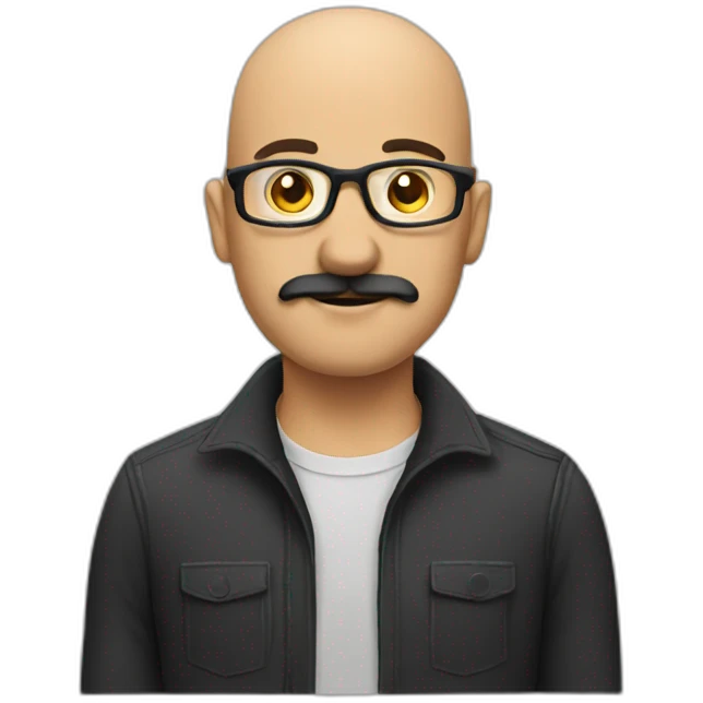bald developer with a black mustache emoji