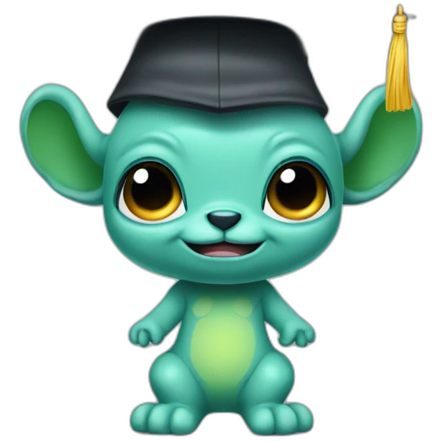 cutie alien whole body similar to stitch with a college mortarboard emoji
