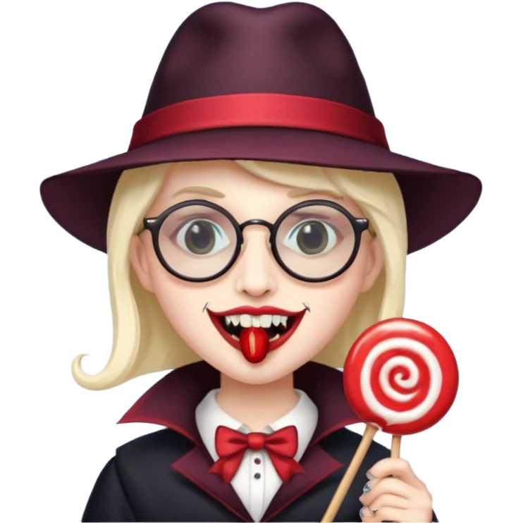 Vampire with lollipop, hat and glasses emoji