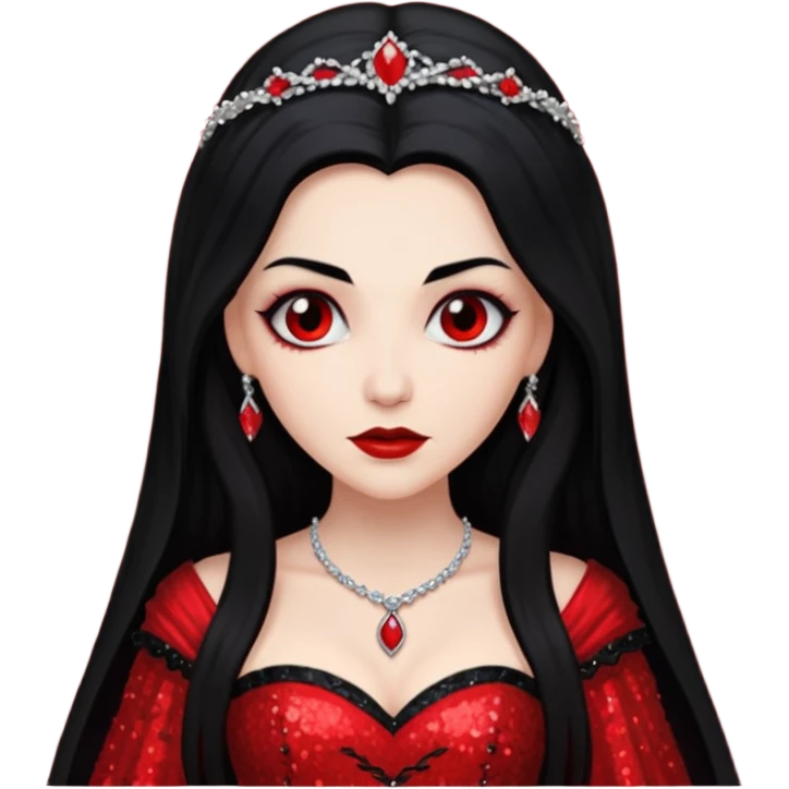Bride of Dracula with long black hair, red sequin outfit emoji
