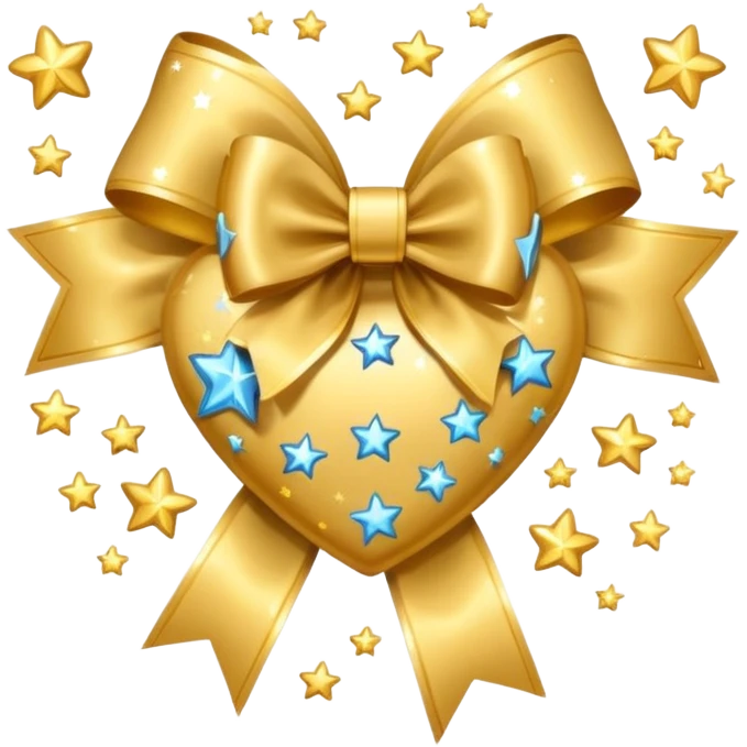 heart with shooting stars, gold bow with heart pattern on the bow emoji