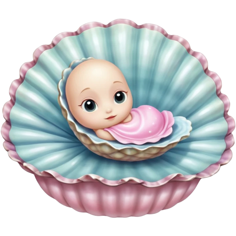 charming baby oyster from Alice in Wonderland, resting on a shimmering shell bed emoji