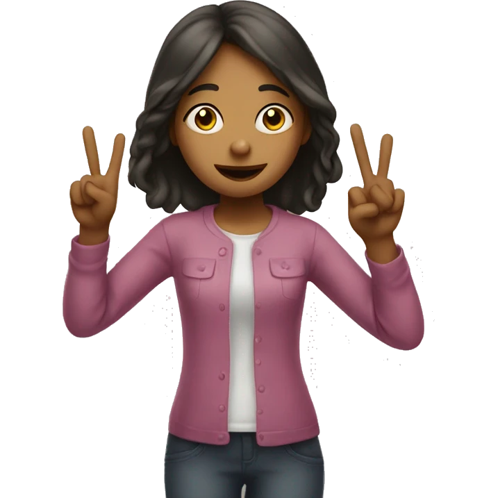 girl with two fingers up signaling peace emoji