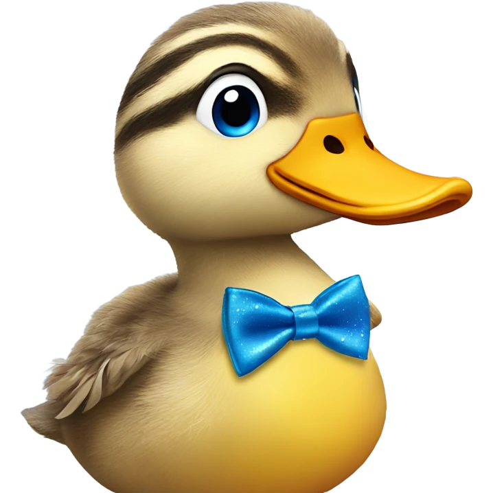 a duckling with blue eyes, Rosey cheeks, and has a blue, sparkling/glittery tie on emoji