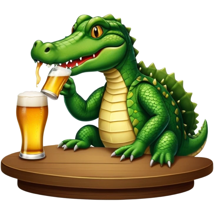 Create an alligator drinking beer emoji