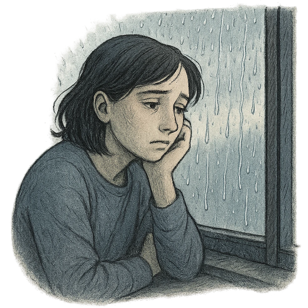 a person looking out the window on a rainy day, feeling melancholic and sad emoji