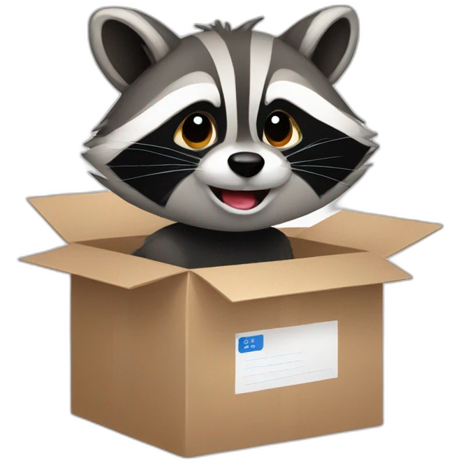 raccoon with black tshirt and a package emoji