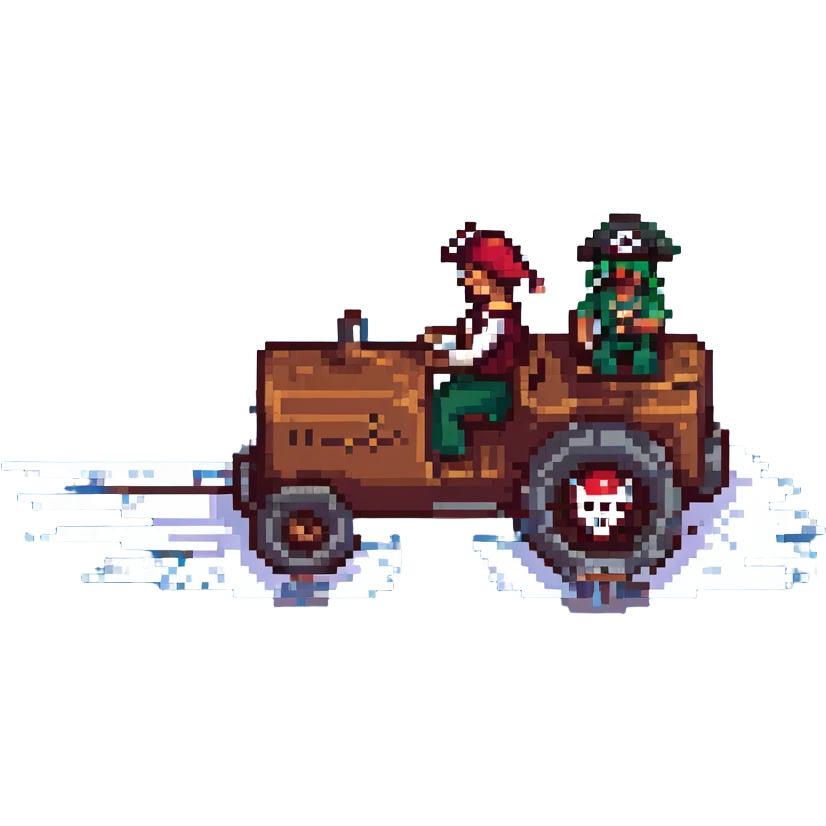 pirates driving a tractor on a ship emoji