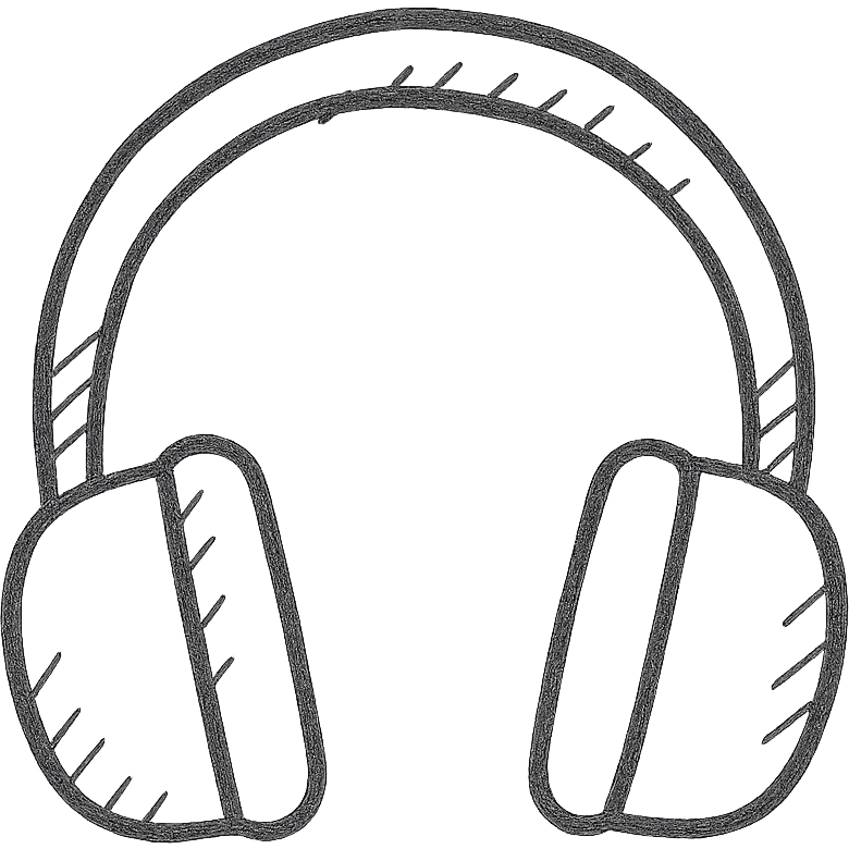 brown headphones, hand drawn icon style, black outline, no fill emoji