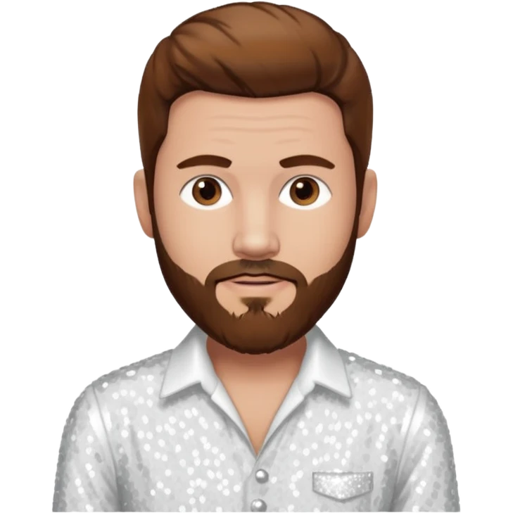 Justin Jeffre (b.1973) from 98 Degrees with brown hair and beard beard, white sequin outfit emoji