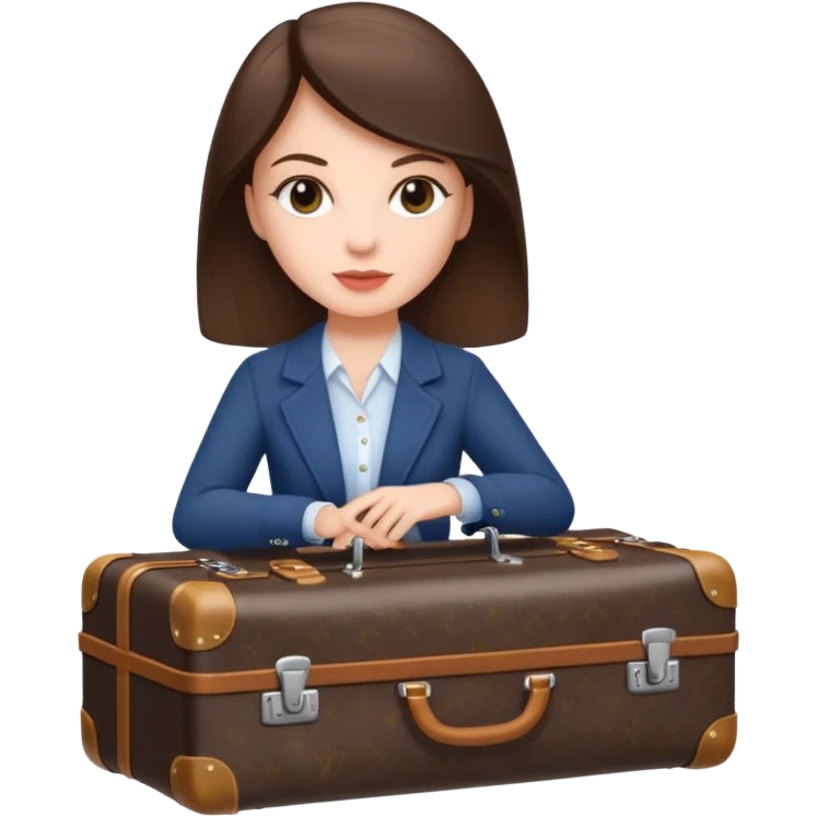 White woman brunette with a suitcase LV emoji