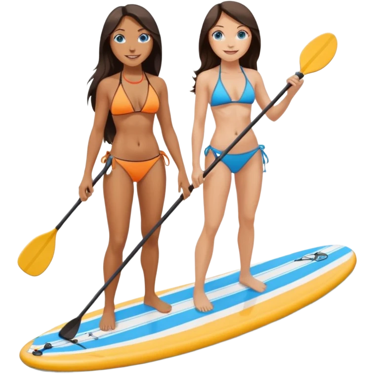 white women with long dark hair on Standing paddle board in bikini emoji
