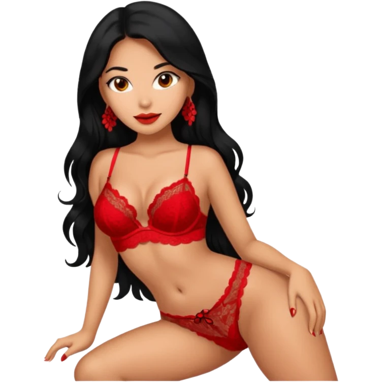 A Latina woman in a red lingerie, long black hair emoji