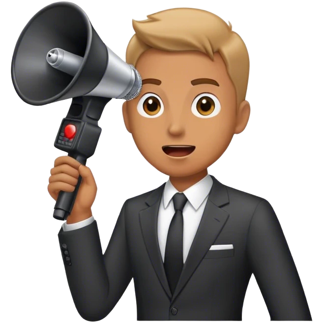 A man in a suit speaks into a loudspeaker emoji
