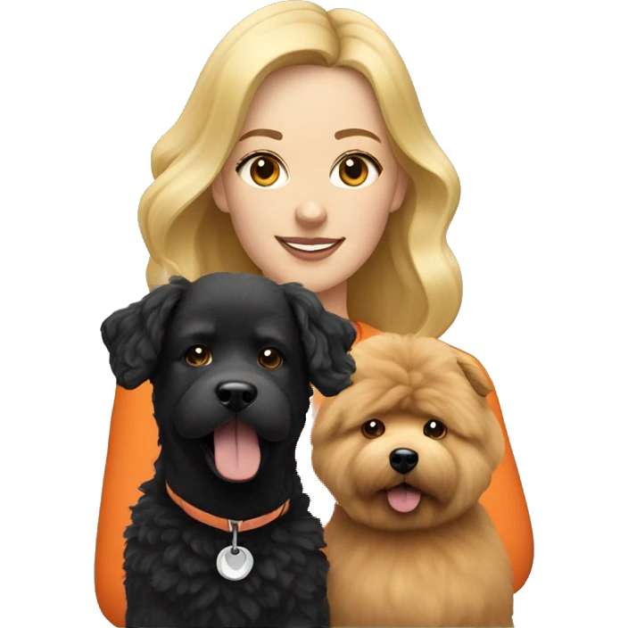 blonde woman with black poodle and orange chow chow emoji