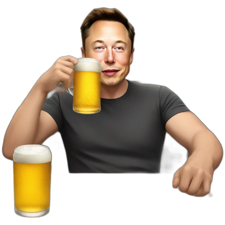 Elon Musk drinking a beer emoji