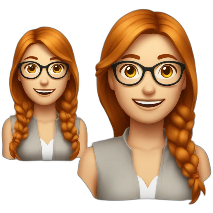 Femme cheveux longs rousse avec grosses lunettes rondes saute de joie emoji