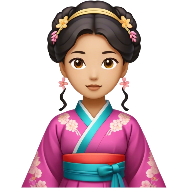 Cinematic Realistic Hanbok Emoji, depicted as a graceful intricately designed traditional Korean dress with vibrant colors and flowing lines, rendered with delicate textures and soft cultural lighting that captures its timeless elegance. emoji