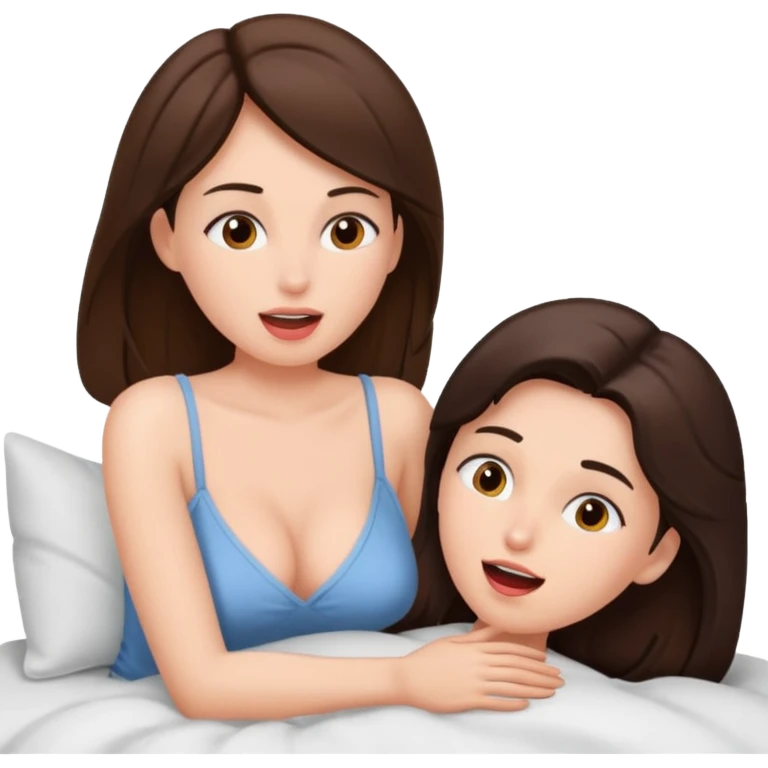 Brunette performing oral sex on a male in bed emoji