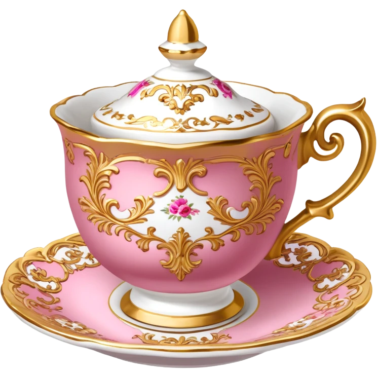 Reddish-pinkish and gold and white Warm-colored romantic Rococo tea cup emoji