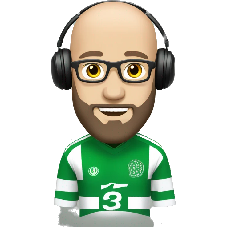 Balding guy with beard, wearing a Hammarby kit, DJing emoji