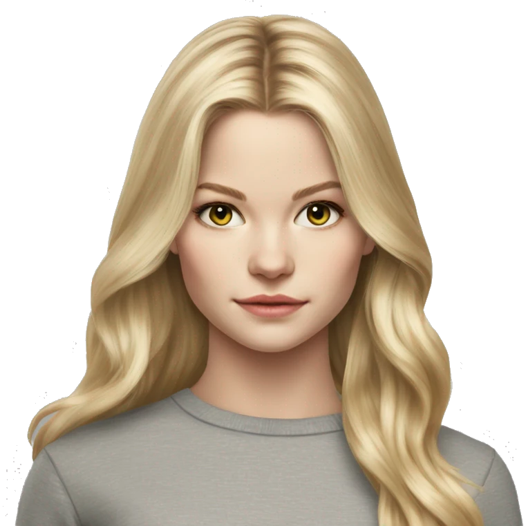 jennifer morrison long blonde hair teenager,grey eyes, hyperreal photoreal portrait emoji