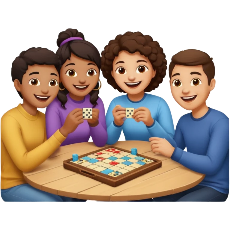 Four friends playing board game emoji